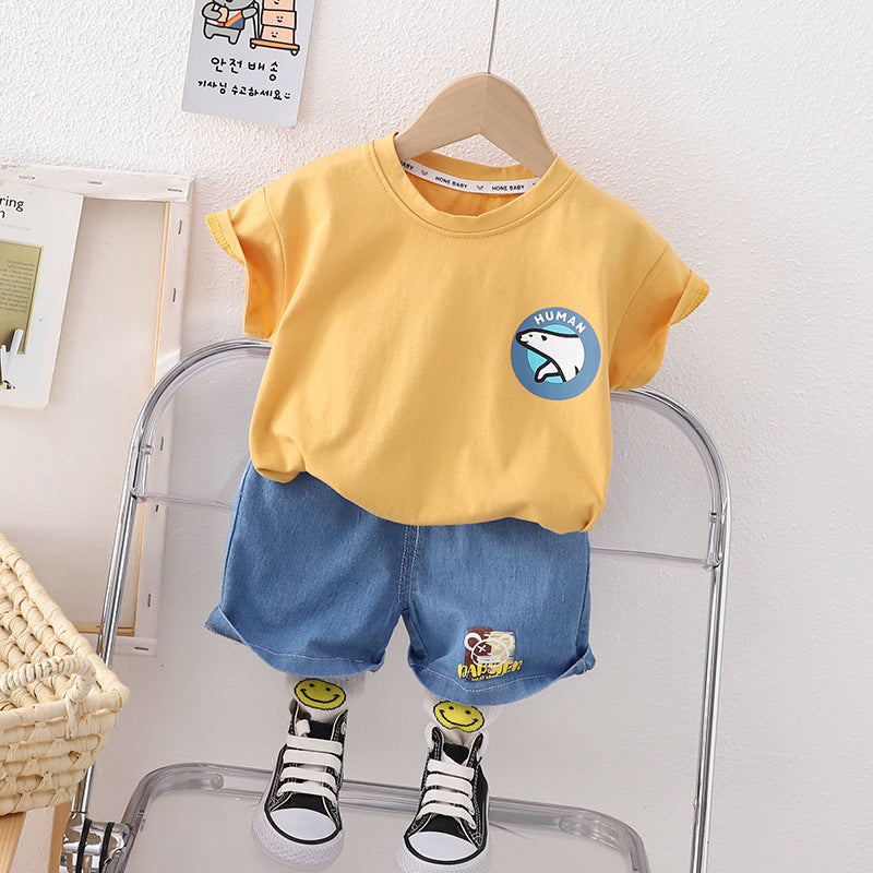Wholesale Boys' Minimalist Short Sleeved Shorts Cotton Two-piece Set